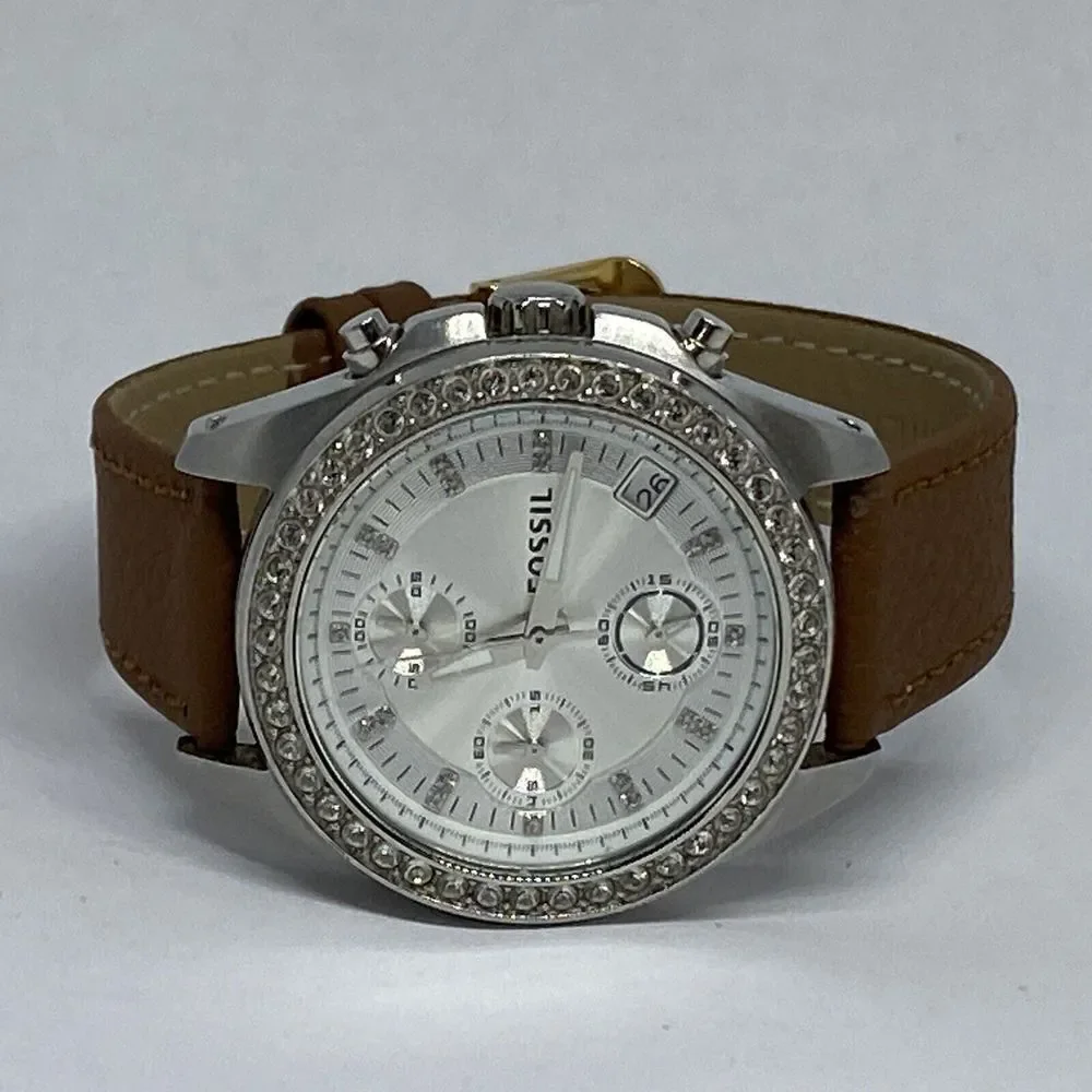 Fossil ES2681 Women's Brown Leather Analog Silver Dial Quartz Wrist Watch HK996